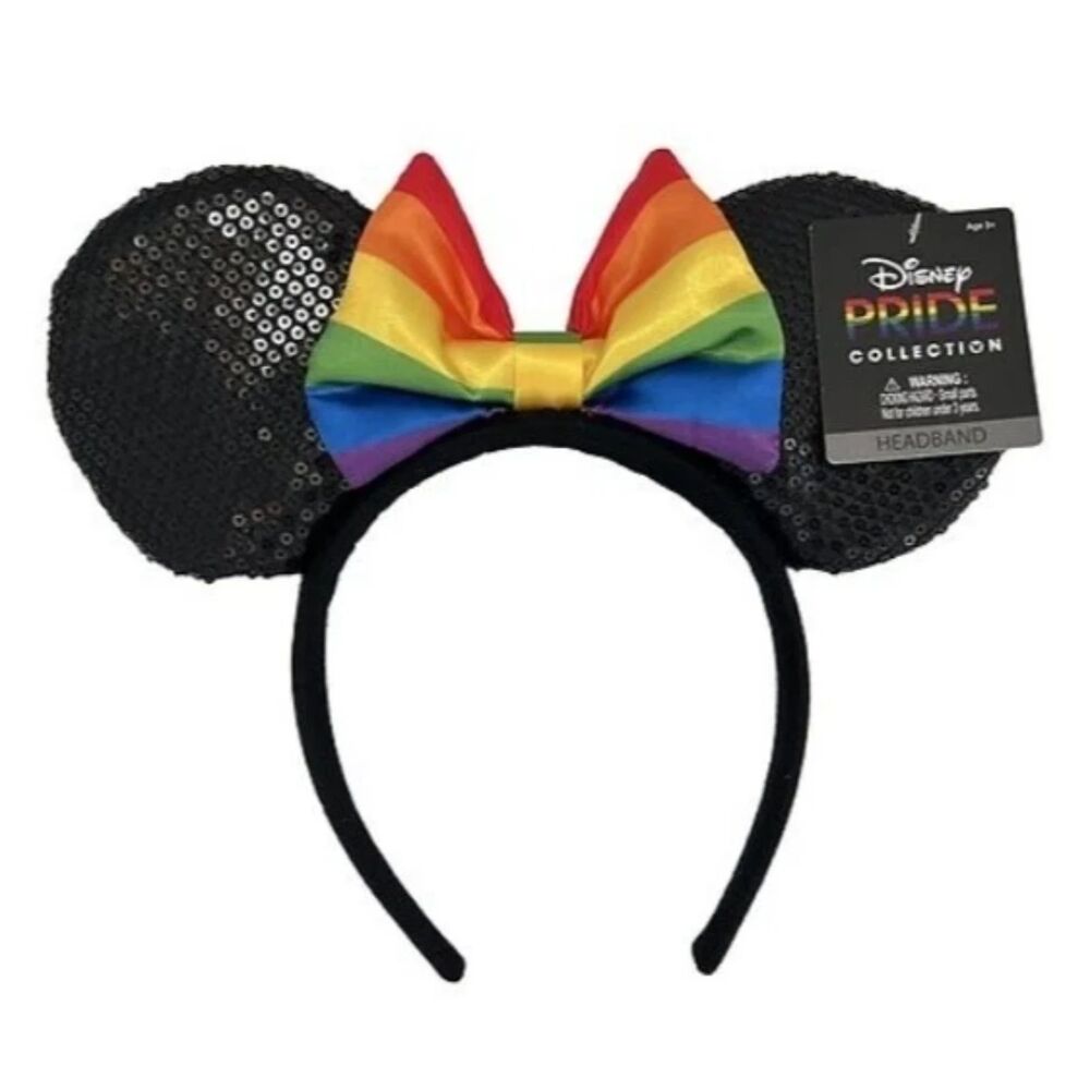 NWT Disney Pride Rainbow Bow Black Sequin Minnie Mouse Ears Headband LGBTQ+